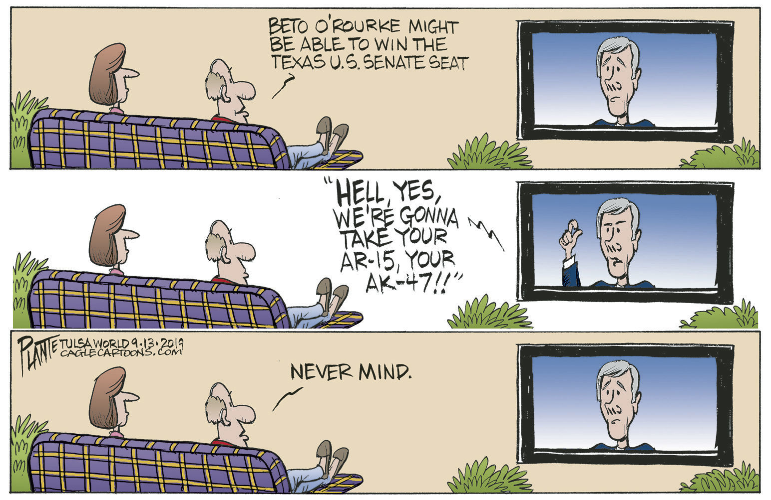 Bruce Plante Cartoon: Beto and guns